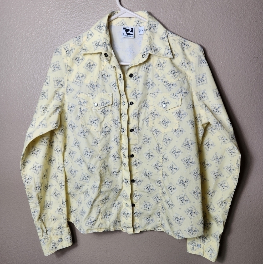 Rockies Rocky Mountain Girls Pearl Snap Yellow Pattern Western Shirt-Size M